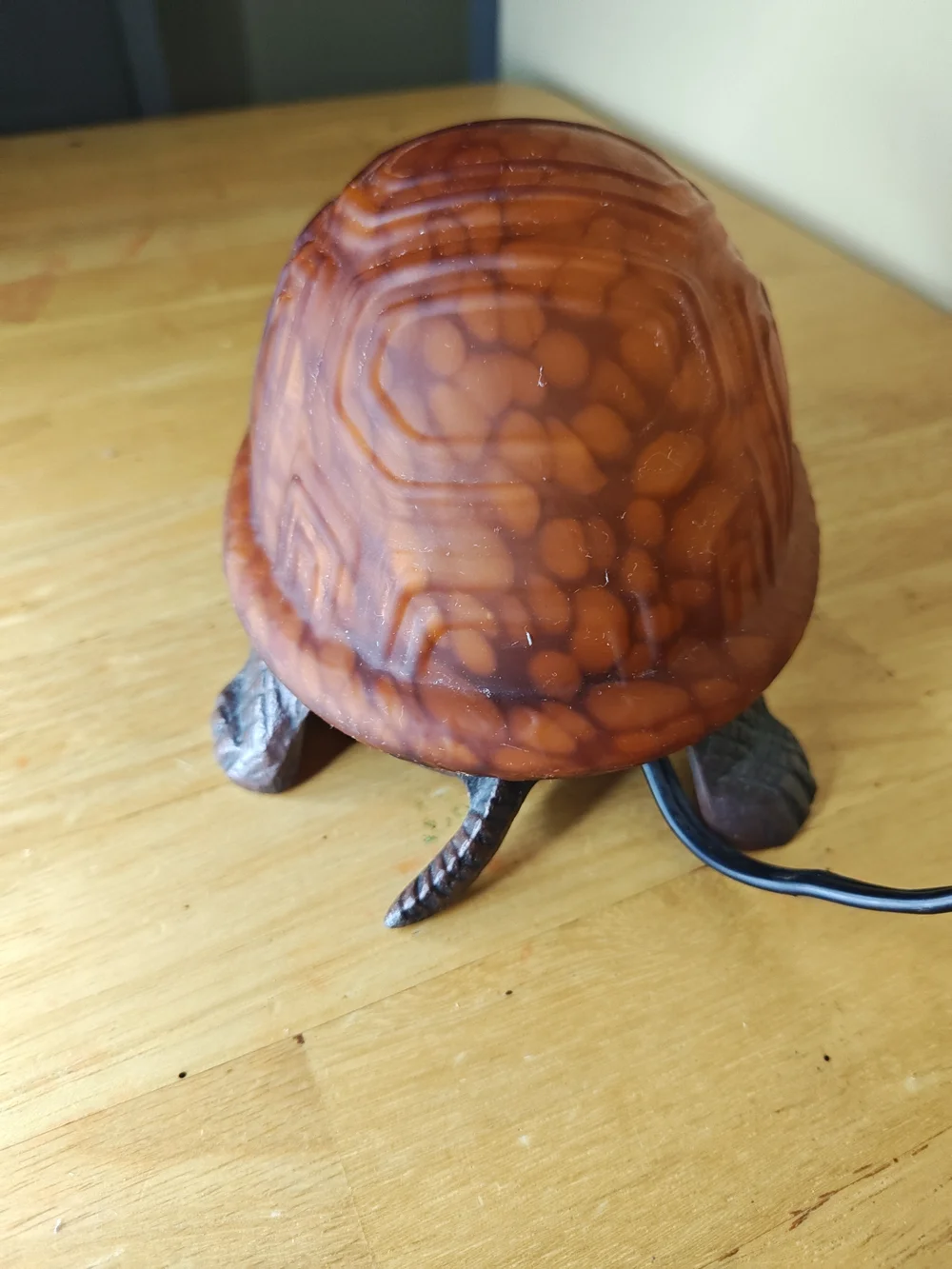 Vintage Amber Glass Turtle Lamp Cast Iron Base Tiffany Style Accent Nightlight